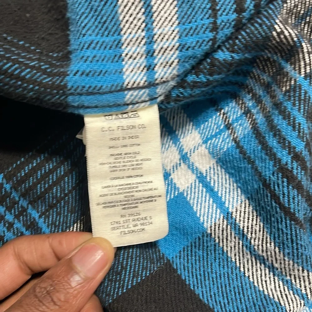 FILSON VINTAGE FLANNEL WORK SHIRT BLUE/BLACK/MULTI PLAID Large
